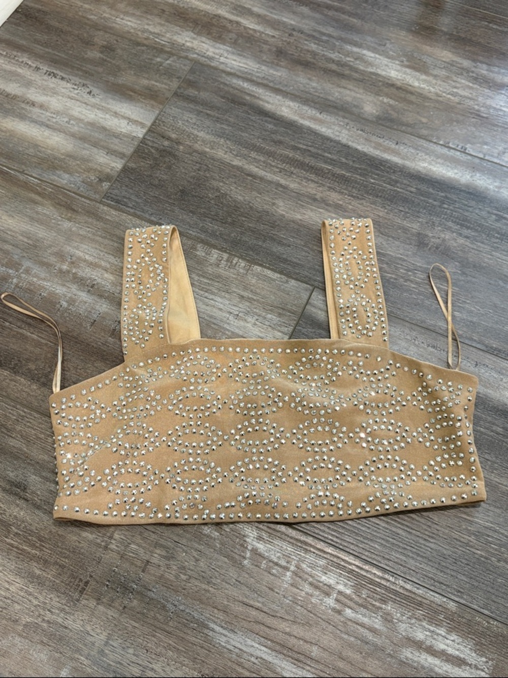Banjul Embellished Nude Sparkle Crop Top